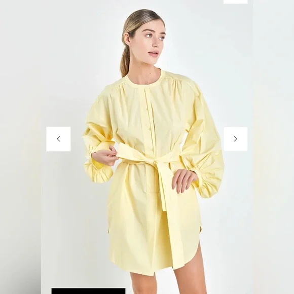 English Factory Cotton Tie-Neck Mini Shirt Dress - Picture 4 of 7